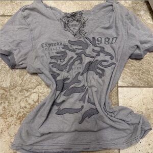 Express Striped Gray Graphic Tee